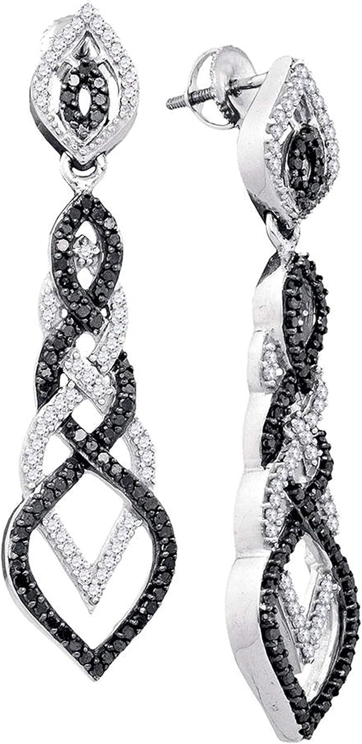 Dazzlingrock Collection 1.51 Carat (Ctw) Round Black Diamond Braided Dangle Earrings 1-1/2 Ctw, 10k White Gold