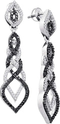 Dazzlingrock Collection 1.51 Carat (Ctw) Round Black Diamond Braided Dangle Earrings 1-1/2 Ctw, 10k White Gold