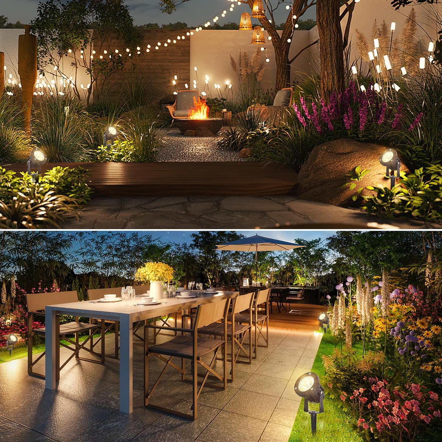15W Low Voltage Landscape Lights LED Landscape Lighting with Connectors and Spike Stand, 12V 24V Outdoor Spotlights Yard Garden Pathway Lights, 1500LM Waterproof Warm White Light (16Pack)