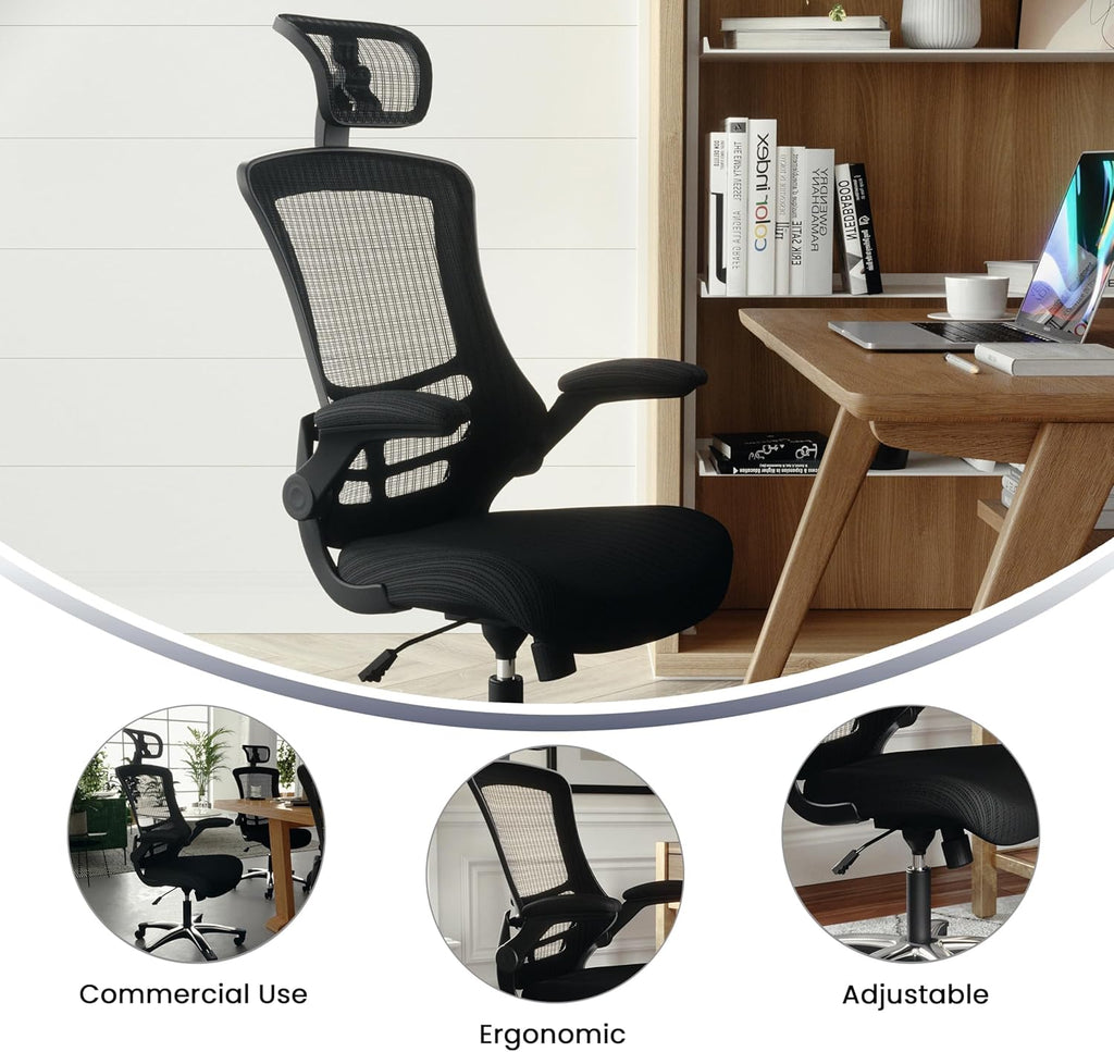 Flash Furniture Kelista High-Back Swivel Office Chair with Adjustable Lumbar Support and Seat Height, Ergonomic Mesh Desk Chair, Black