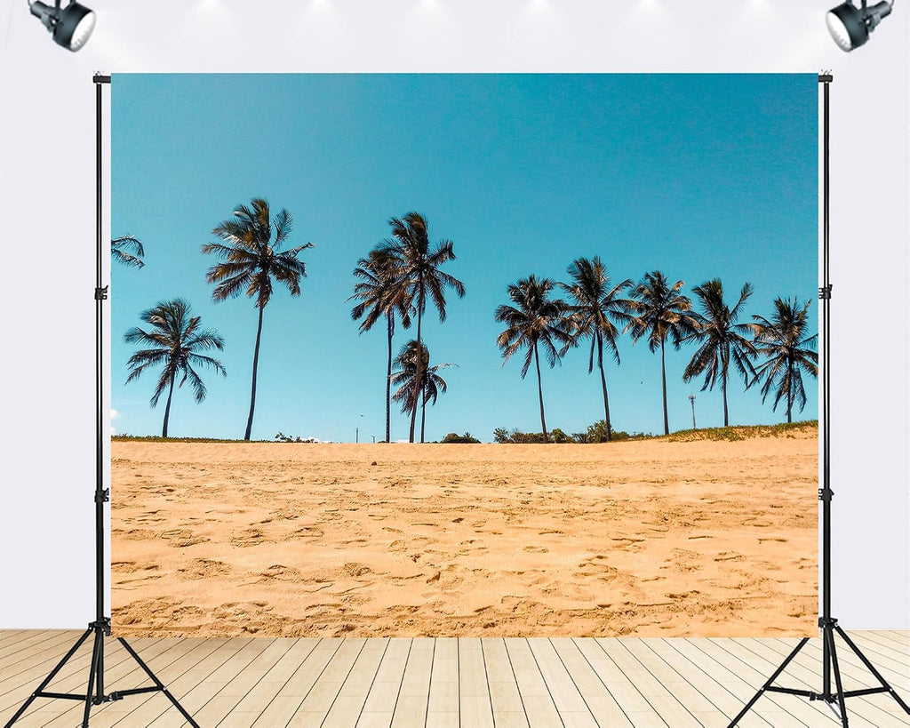 Trykid 20x10ft Palm Tree Beach Coast Backdrop Tropical Seaside Summer Scenery Clear Sky Coastal Landscape Photography Background Beach Theme Event Party Decoration Photo Booth Prop Fabric