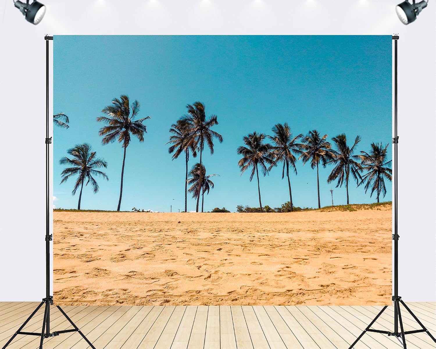 Trykid 20x10ft Palm Tree Beach Coast Backdrop Tropical Seaside Summer Scenery Clear Sky Coastal Landscape Photography Background Beach Theme Event Party Decoration Photo Booth Prop Fabric
