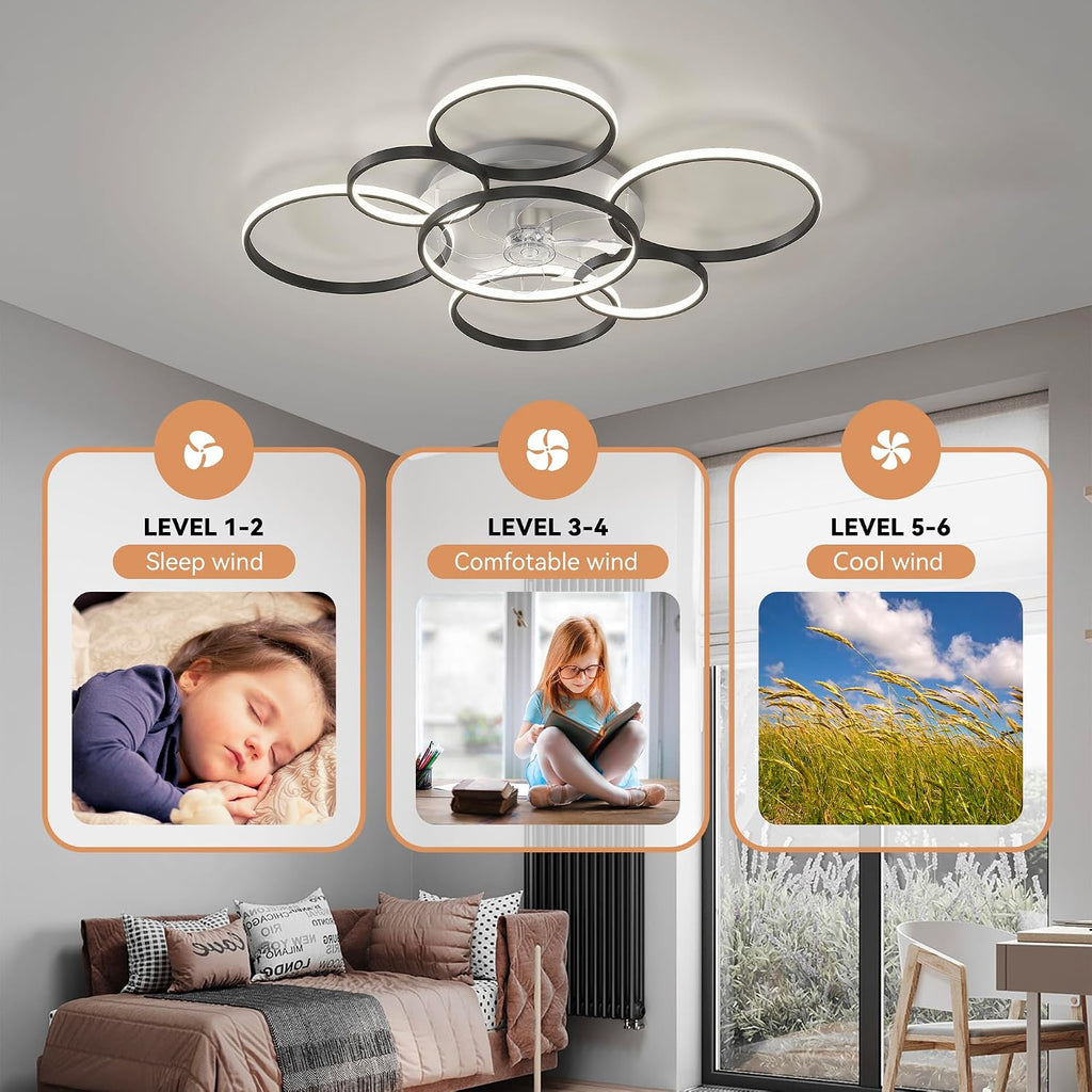 41'Modern Ceiling Fan with Lights and Remote, Smart Ceiling Fan for bedroom | Low profile ceiling fan has 3 colors light 6 speed, dimmable, super quite, timing, ceiling fans with lights for living room