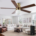 Gold Ceiling Fans with Lights and Remote, 52 Inch Low Profile Ceiling Fan with Light for Bedroom, Flush Mount Ceiling Fan for Living Room Indoor Outdoor, 6-Speed Reversible DC Motor, Dimmable LED 3CCT