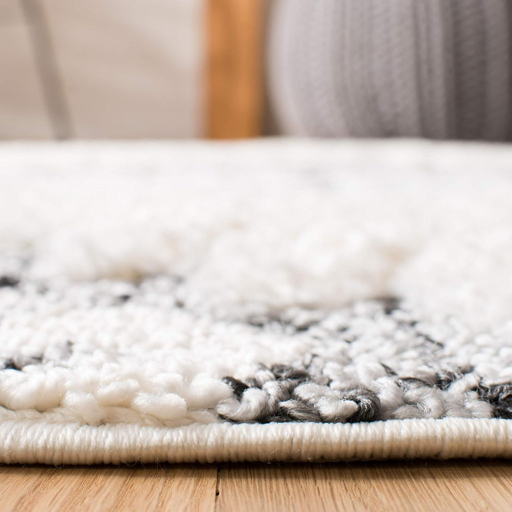 SAFAVIEH Moroccan Tassel Shag Collection Area Rug - 9' Square, Ivory & Grey, Boho Design, Non-Shedding & Easy Care, 2-inch Thick Ideal for High Traffic Areas in Living Room, Bedroom (MTS652F)