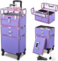 BYOOTIQUE 2in1 Nail Polish Organizer Rolling Makeup Train Case Manicure Cosmetic Trolley Travel Organizer Nail Case with Clear Lid Extendable Trays 4 removable wheels 54 Slots (Purple)