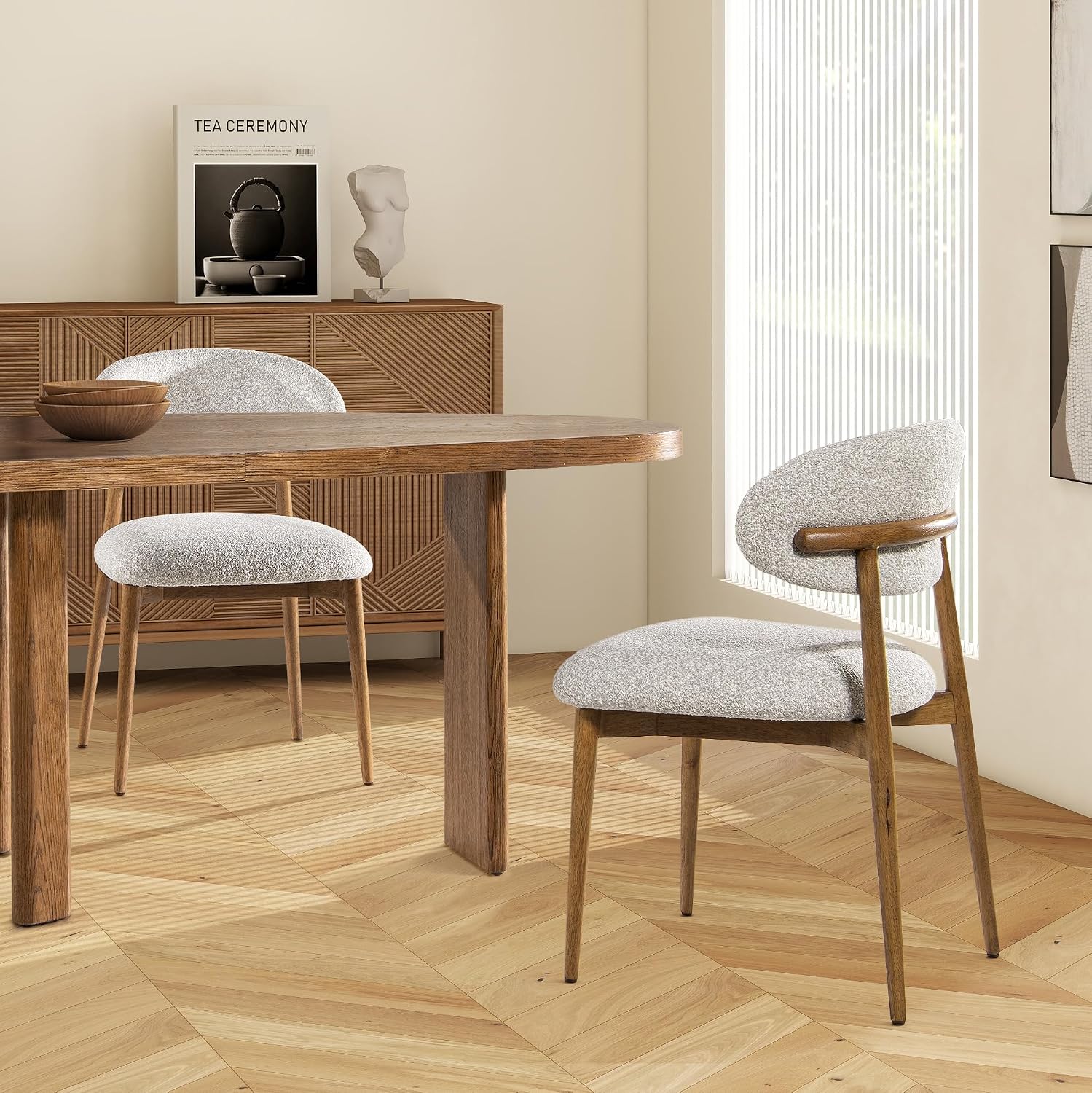 Jennifer Taylor Home Locke 20.5' Modern Upholstered Dining Chair with Wood Frame Salt & Pepper Boucle