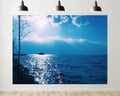 Trykid 20x10ft Blue Sea Sun Glow Island Backdrop Shimmering Waterfront Scenery Clear Sky Coastal Landscape Photography Background Home Leisure Activity Party Decoration Photo Booth Prop Fabric