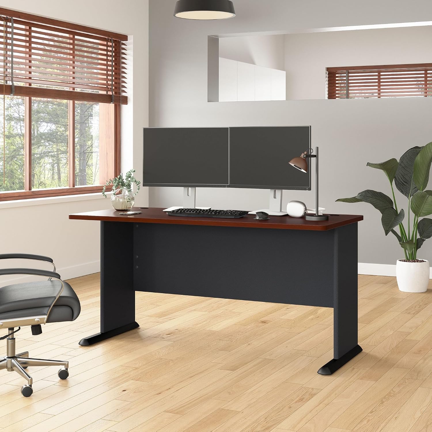 Bush Business Furniture Series A 60W Computer Desk in Hansen Cherry and Galaxy, Large Office Table for Home or Professional Workspace