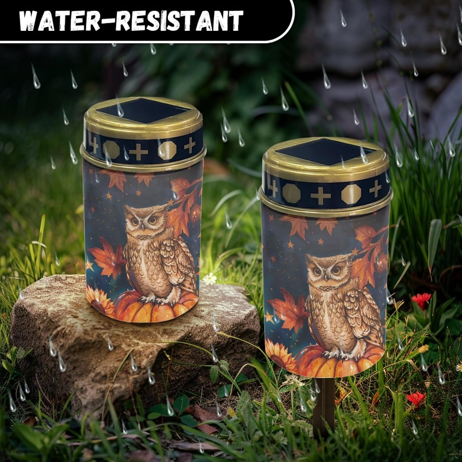 Autumn Fall Owl Solar Garden Lights Outdoor Waterproof Thanksgiving Decor Set of 10,Solar Stake Lights for Yard Patio Driveway Lights Outdoor Landscape Lighting