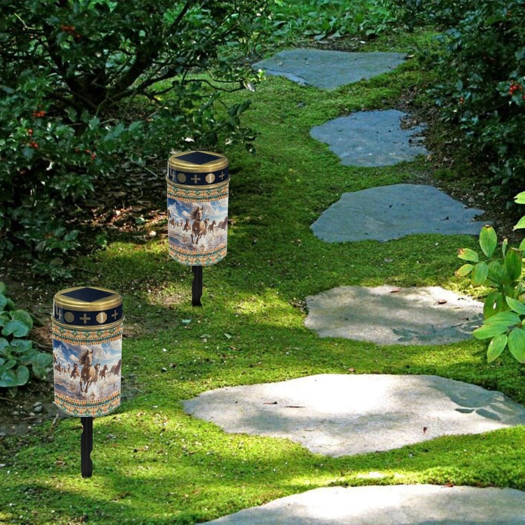 Western Aztec Horse Solar Garden Lights Outdoor Pathway Light for Yard Patio Driveway,Cemetery Decoration for Grave Flameless Warm White Lights LED Solar Lantern,Wall Light Auto On/Off