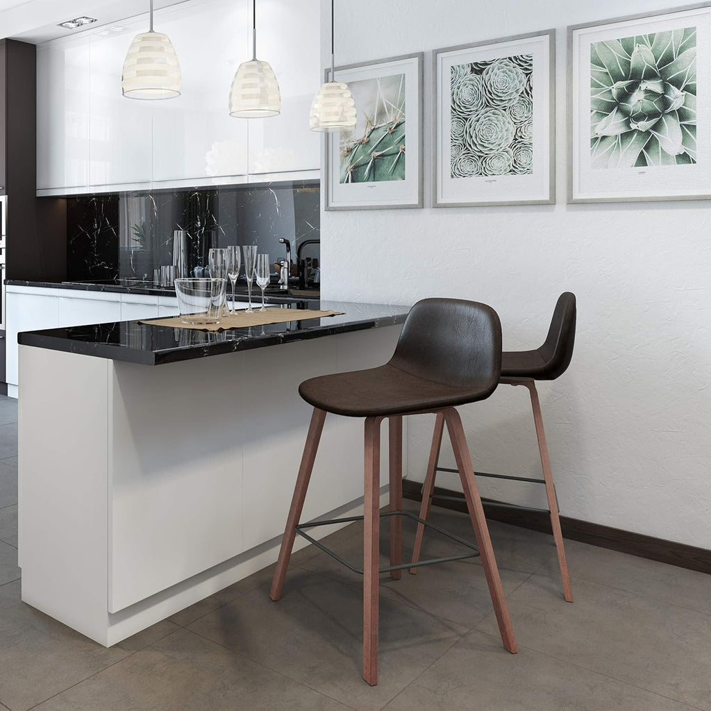 SIMPLIHOME Addy Mid Century Modern 26 Inch Counter Stool (Set of 2) in Distressed Brown Vegan Faux Leather, For the Dining Room and Kitchen