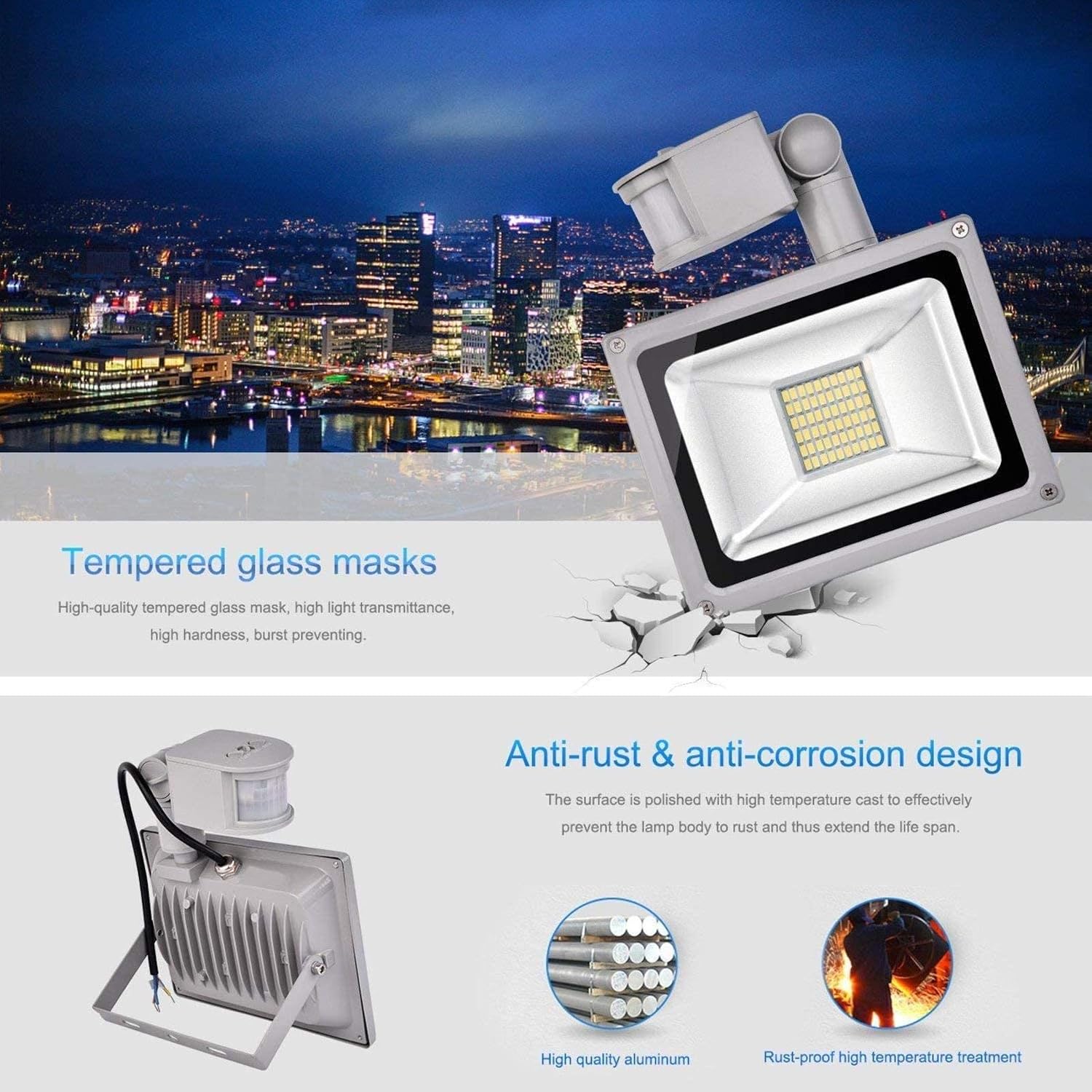 Solar Flood Lights 20W Warm White LED Spotlight with Motion, Outdoor Floodlights, Ip65 Waterproof Lamp, 2000Lm, 2800 3200 K