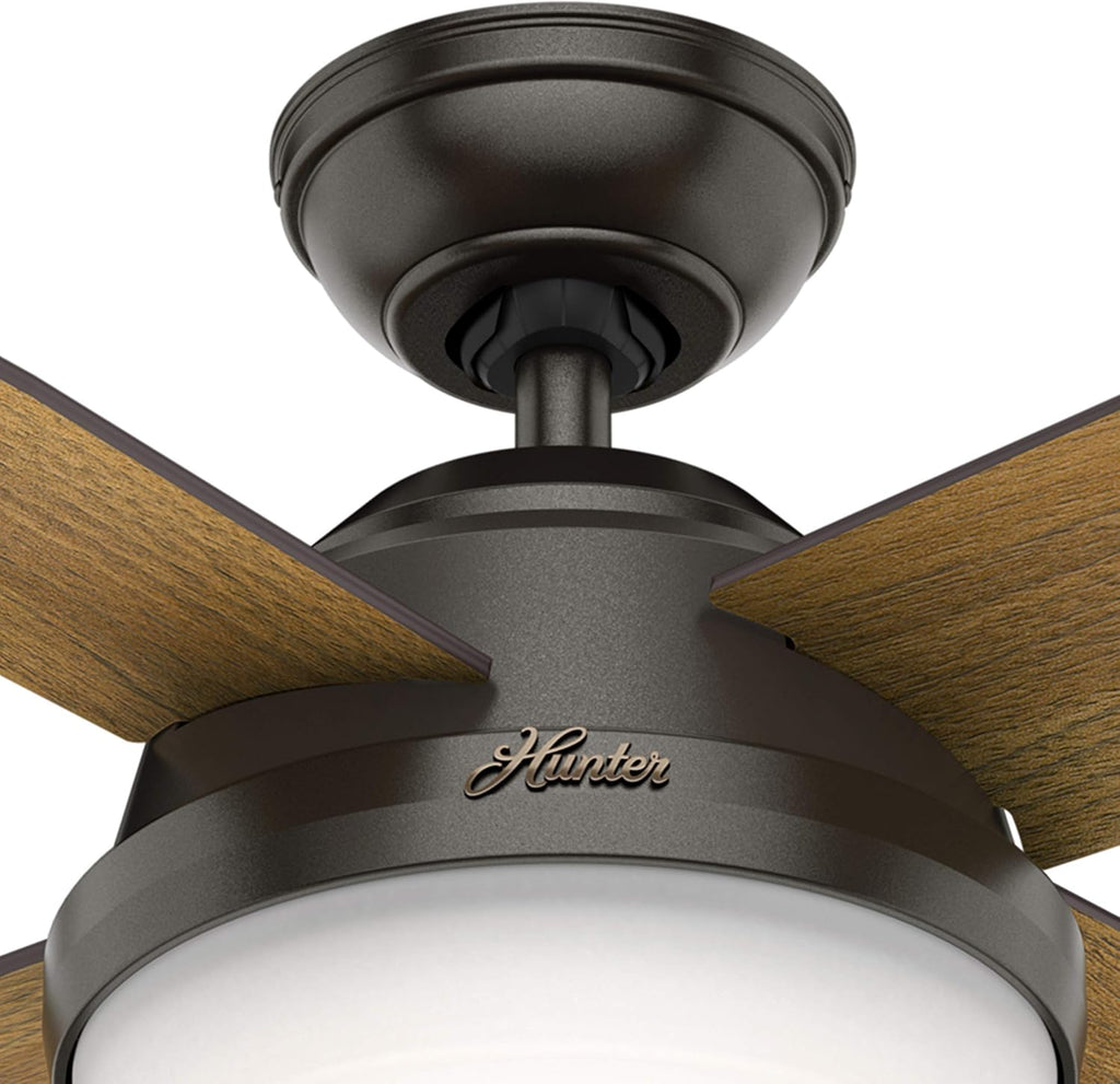 Hunter Fan 52 inch Contemporary Nobel Bronze Indoor Ceiling Fan with LED Light Kit and Remote Control (Renewed)