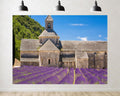 Trykid 20x10ft Lavender Field Backdrop Ancient Stone Church Clear Blue Sky Lush Green Hillside Rural Landscape Photography Background for Wedding Party Event Decoration Photo Booth Prop Fabric