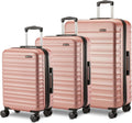 Amazon Basics 3-Piece Hardshell Suitcases Set (21', 26', 30'), Expandable For Up to 25% More Space, With Scratch-Resistant Finish, Four Multi-Directional Wheels, Rose Gold