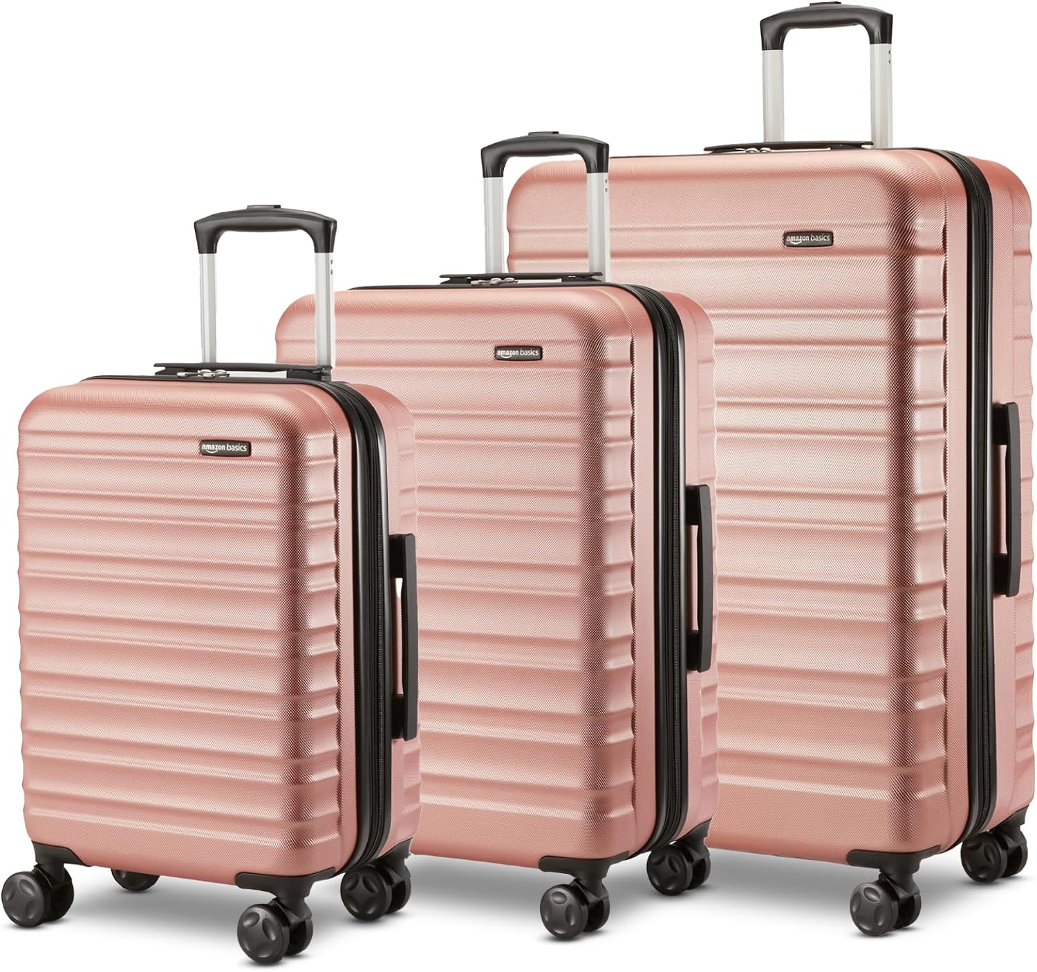 Amazon Basics 3-Piece Hardshell Suitcases Set (21', 26', 30'), Expandable For Up to 25% More Space, With Scratch-Resistant Finish, Four Multi-Directional Wheels, Rose Gold