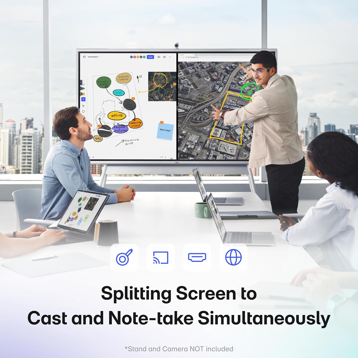 Vibe S1 4K UHD Smart Board, 55 Inch Digital Whiteboard for Office and Classroom, Chrome OS and 250+ Free Apps, Electronic Presentation Meeting Device for Hybrid Work, Interactive Touchscreen Display