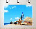 Trykid 20x10ft Beach Essentials Backdrop Straw Hat Starfish Sunglasses Clear Blue Sky Photography Background Vacation Luau Party Decoration Photo Booth Prop Fabric