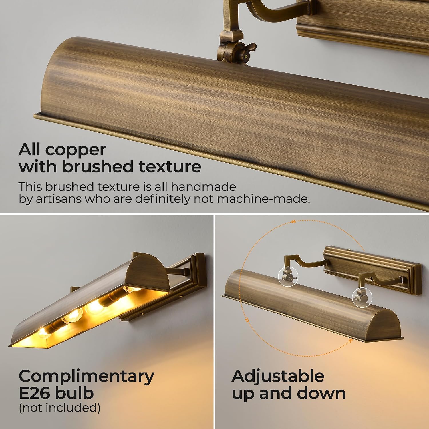 24in Modern Brass Picture Lights for Wall Hardwired, 4 Light Gold Wall Picture Light for Above Picture Frame, Accent Light for Living Room, Bookcase, Library Display E12 Base No Bulbs
