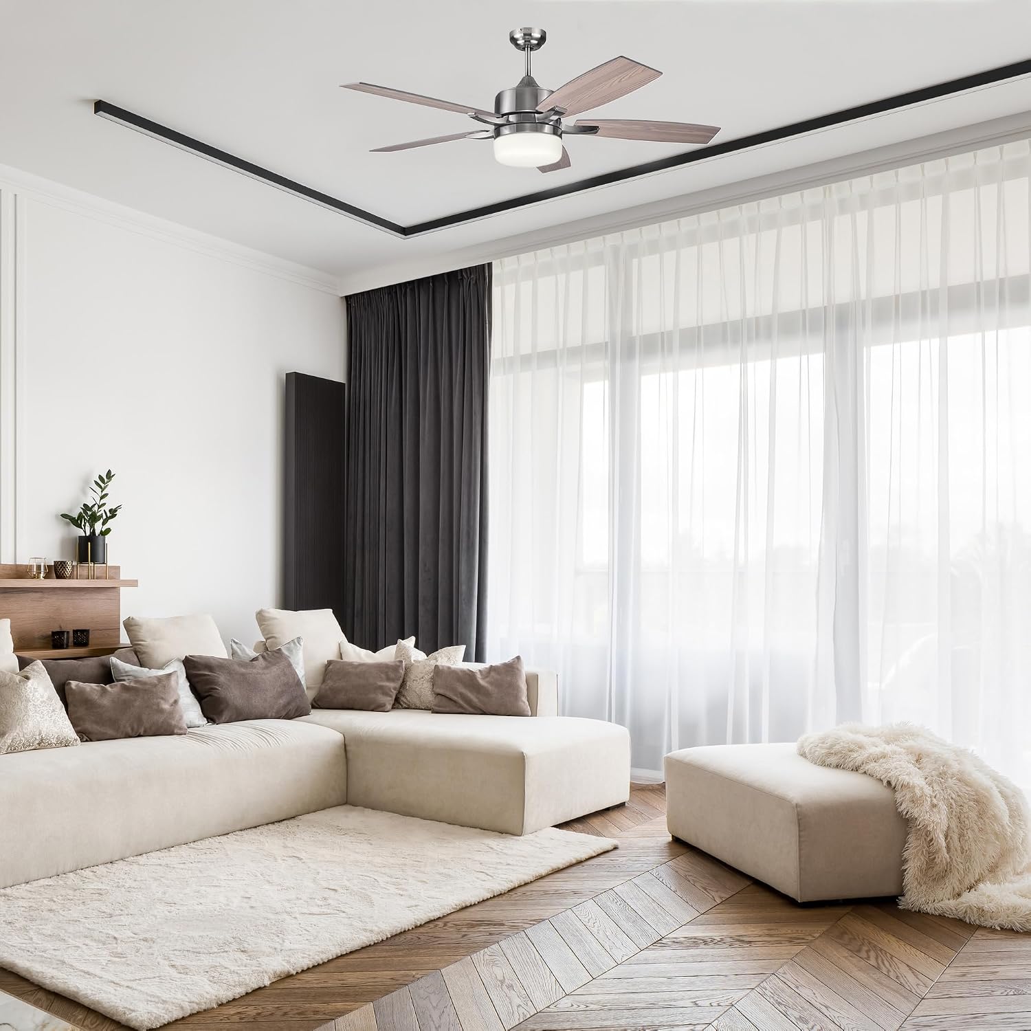 Design House 156621-BN Grayson 52-inch Five Blade Contemporary Indoor Ceiling Fan with LED Light Kit and Remote Control, Brushed Nickel
