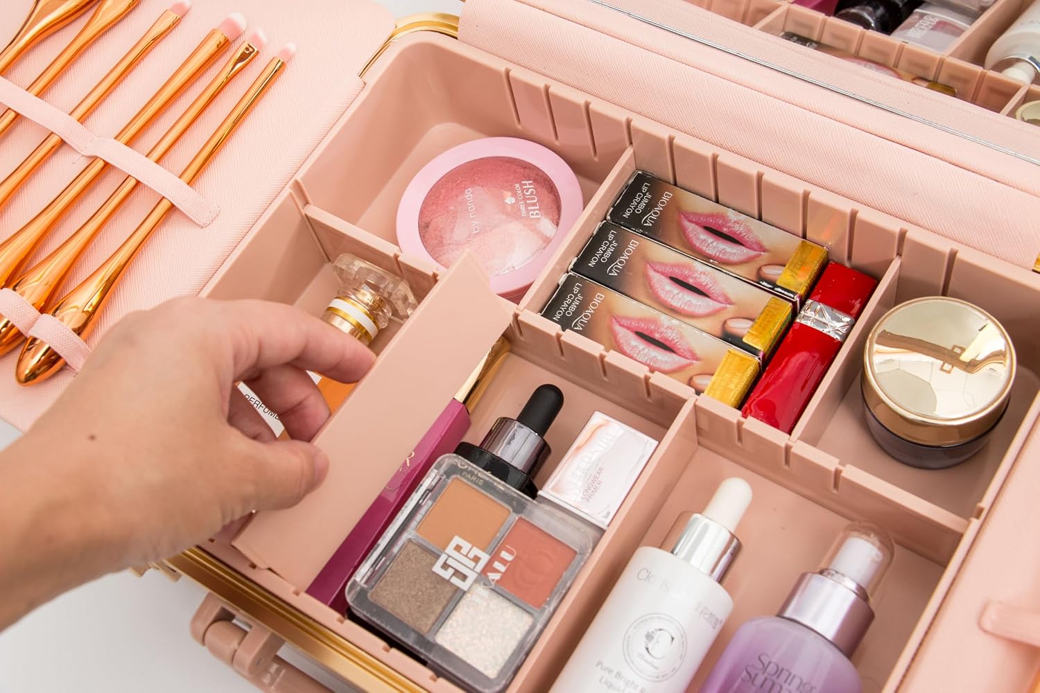 Air Makeup Beauty Box - Make up Bag with LED Lighted Mirror, Professional Mini/Large Cosmetic bag Organizer - Portable Vanity & Makeup Case for Travel (Beauty Box, Blush Pink)