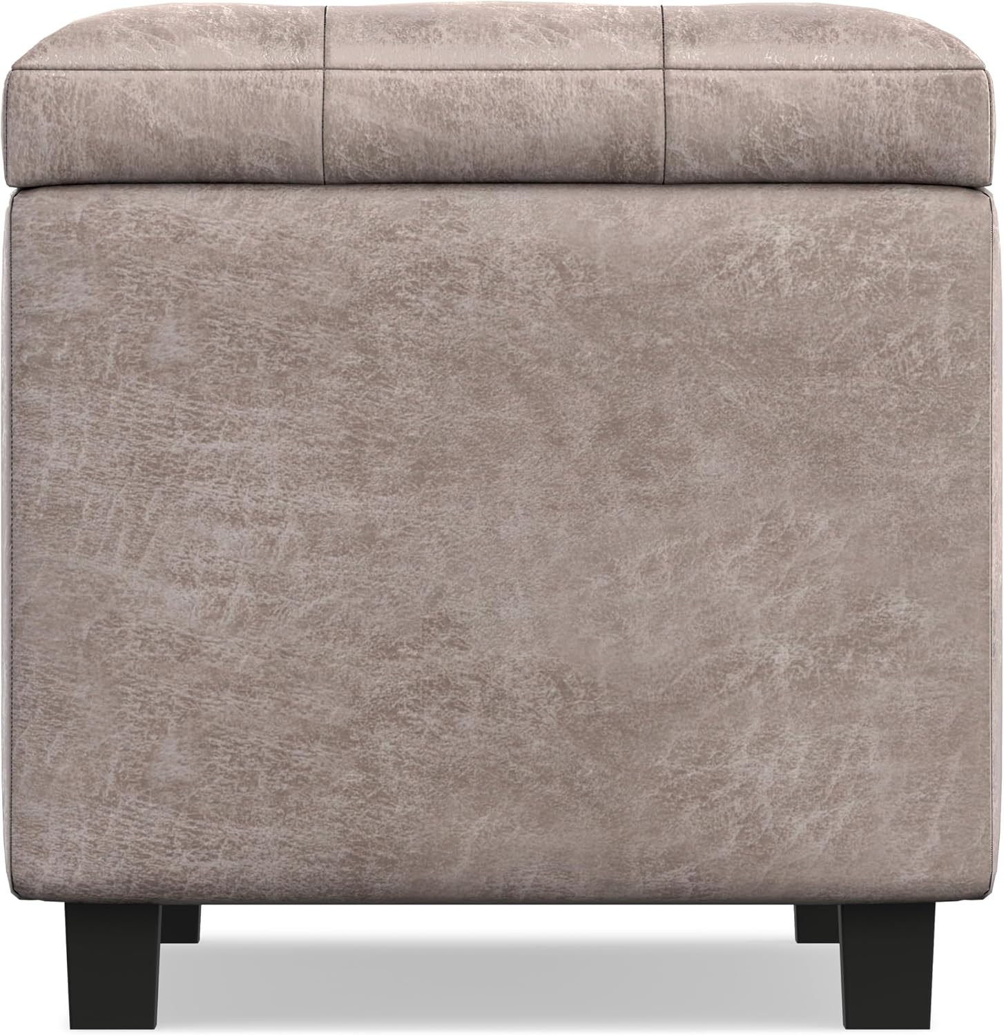 SIMPLIHOME Cosmopolitan Storage Ottoman - 34 inch Wide Upholstered Vegan Leather Rectangle Storage Ottoman Bench in Distressed Grey Taupe, Transitional Tufted Ottoman for Living Room with Lift-Up Lid