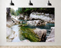 Trykid 20x10ft Forest River Gorge Backdrop Clear Turquoise Water Rocky Canyon Landscape Photography Background Outdoor Adventure Party Decoration Nature Lover Photo Booth Prop Fabric