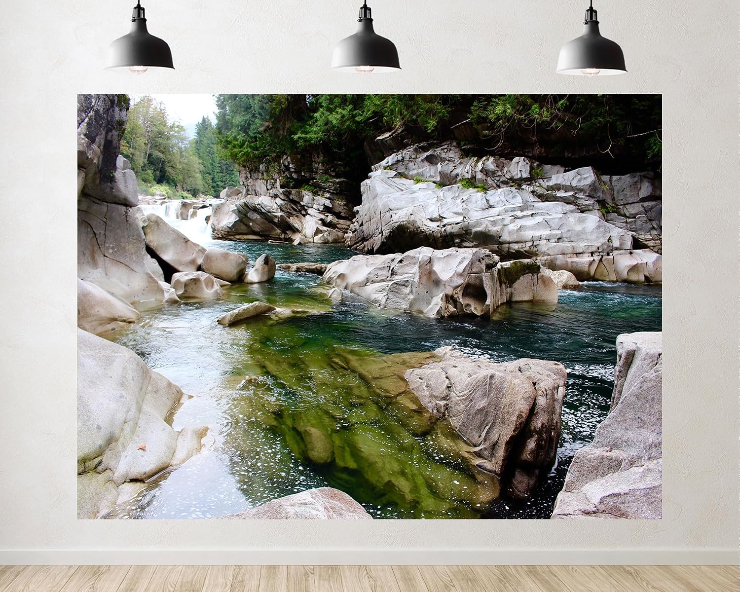 Trykid 20x10ft Forest River Gorge Backdrop Clear Turquoise Water Rocky Canyon Landscape Photography Background Outdoor Adventure Party Decoration Nature Lover Photo Booth Prop Fabric