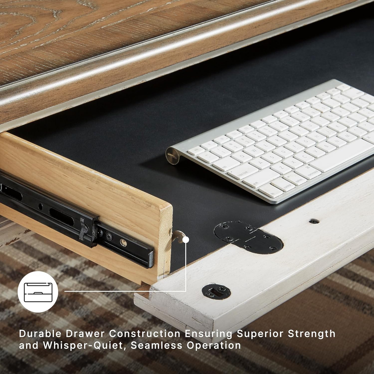 Signature Design by Ashley Realyn Farmhouse Home Office Desk, 2 Drawers, Drop-down Drawer, USB Charging, Wood, 60' W x 28' D x 31' H, Chipped White and Brown