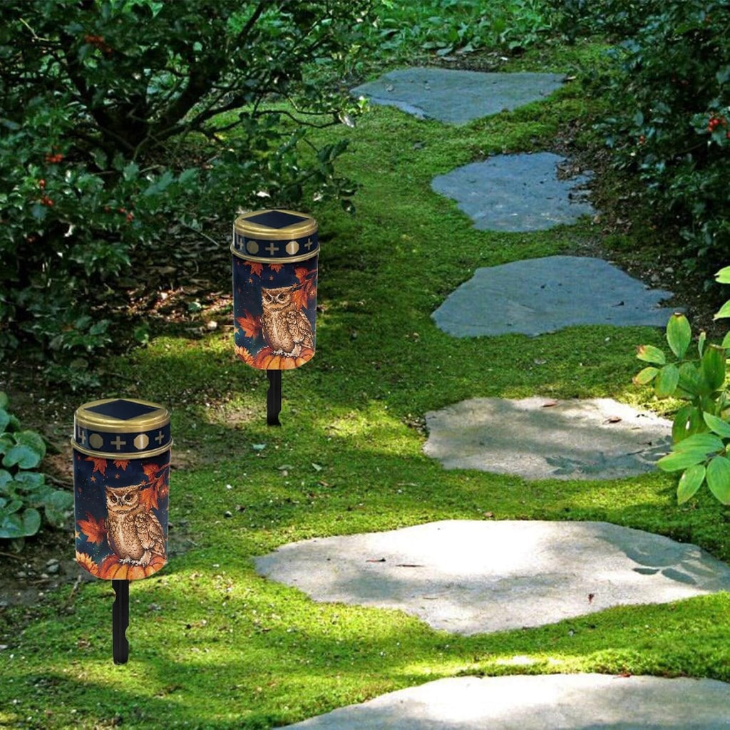 Autumn Fall Owl Solar Garden Lights Outdoor Waterproof Thanksgiving Decor Set of 10,Solar Stake Lights for Yard Patio Driveway Lights Outdoor Landscape Lighting