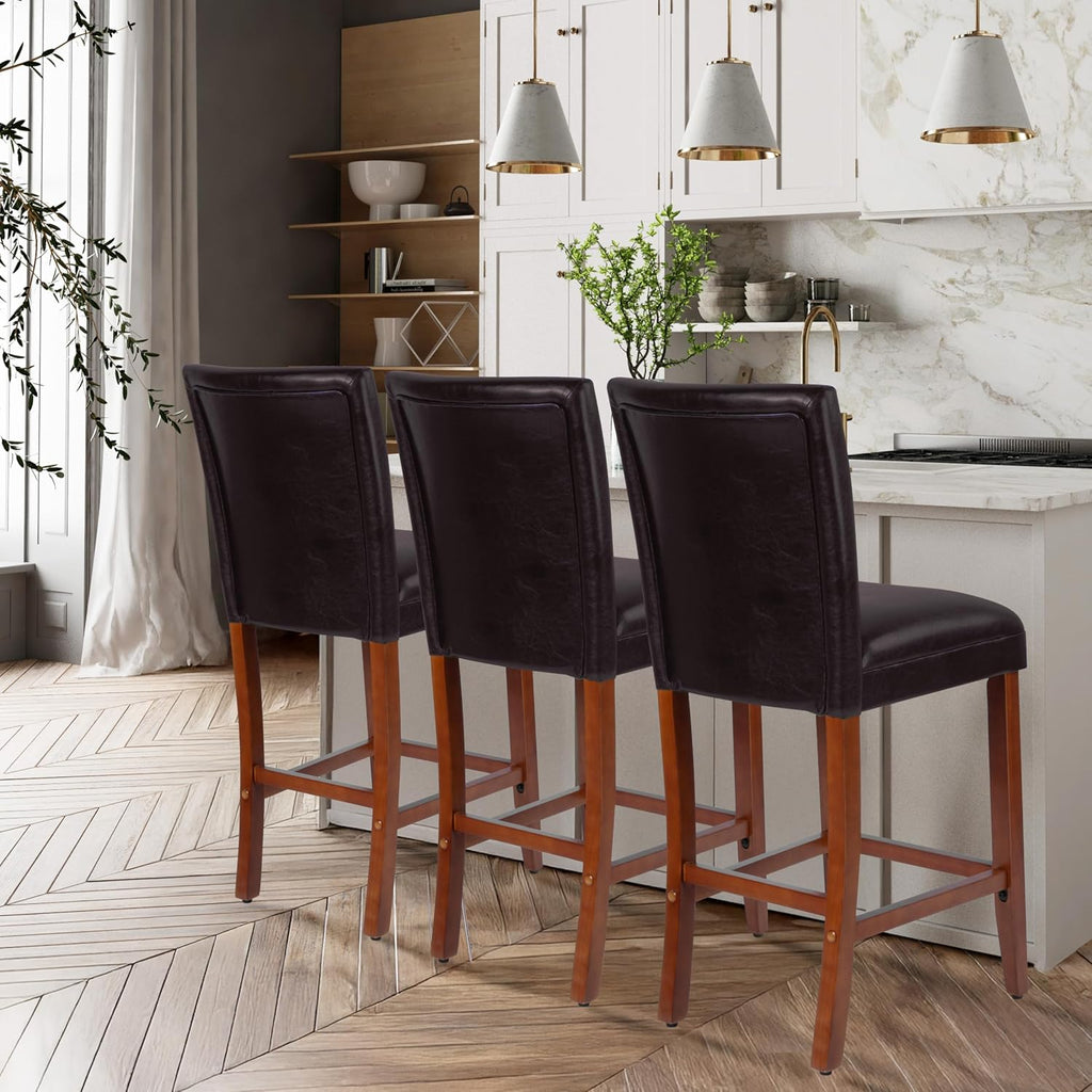 HomePop Counter Stool, 29-Inch, Dark Brown Faux Leather