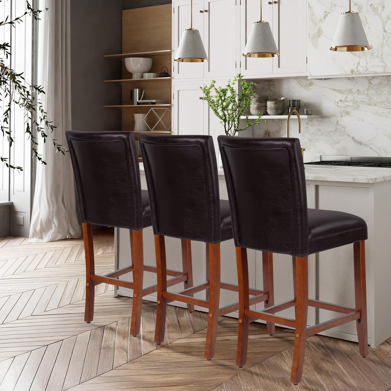 HomePop Counter Stool, 29-Inch, Dark Brown Faux Leather