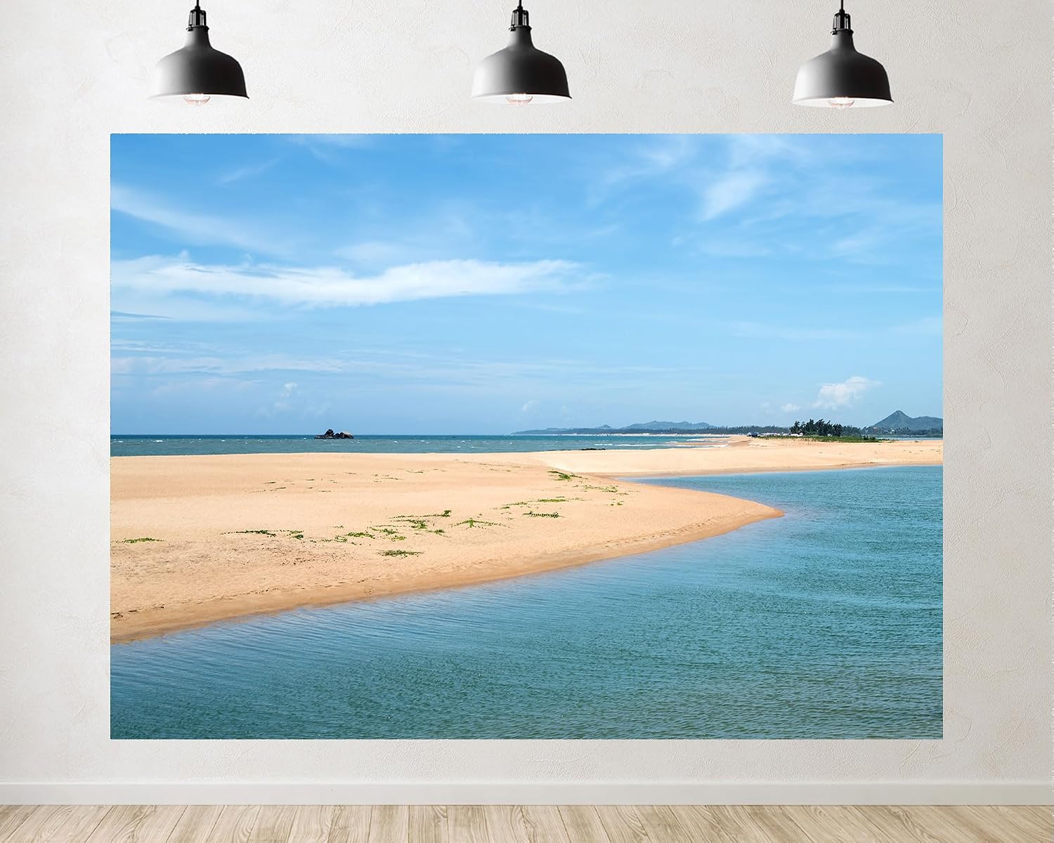 Trykid 20x10ft Serene Tropical Beach Sandbar Backdrop Clear Blue Water Pristine Shoreline Photography Background Coastal Vacation Tapestry Party Decoration Photo Studio Prop Fabric