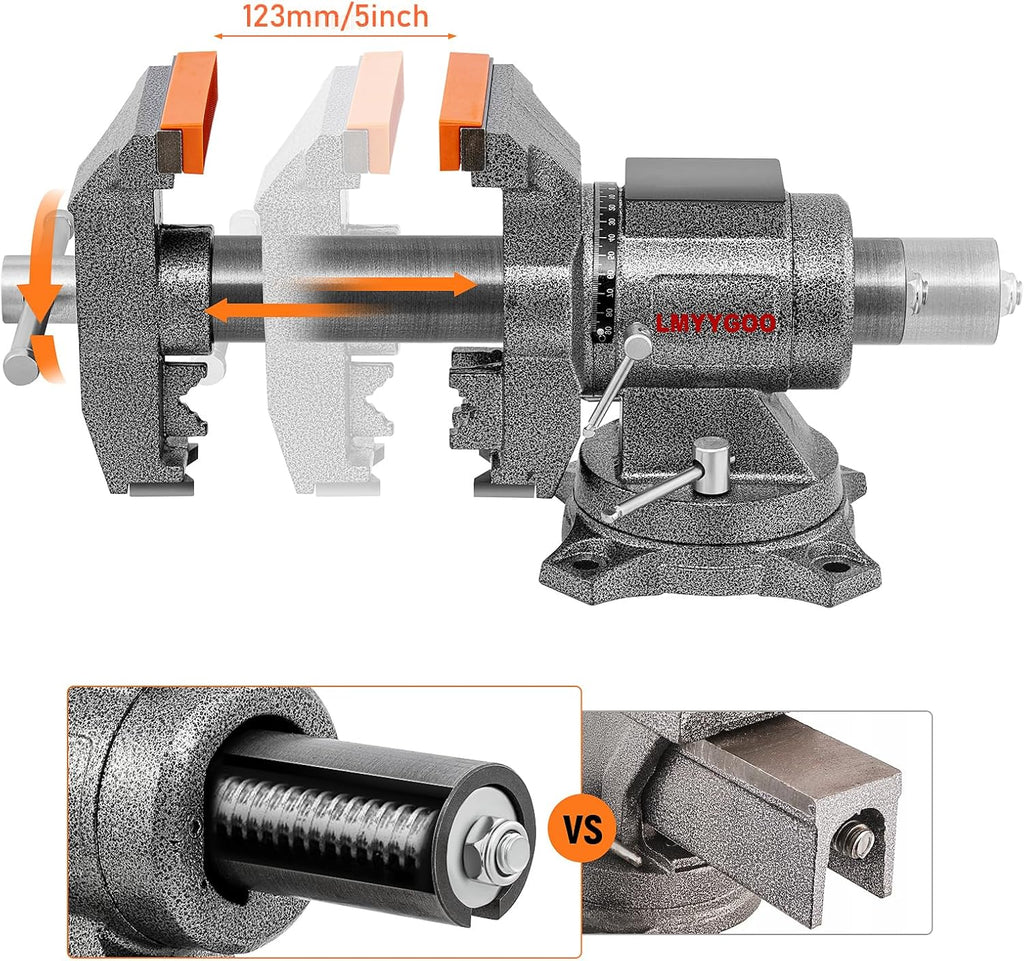 Bench Vise, 6inch Jaw Width 5inch Jaw Opening, 360° Swivel Base, Multipurpose Heavy Duty Workbench Vise with Anvil and 1 Pair Vise Jaw Pad, Table Vise Clamp force 5500LBS