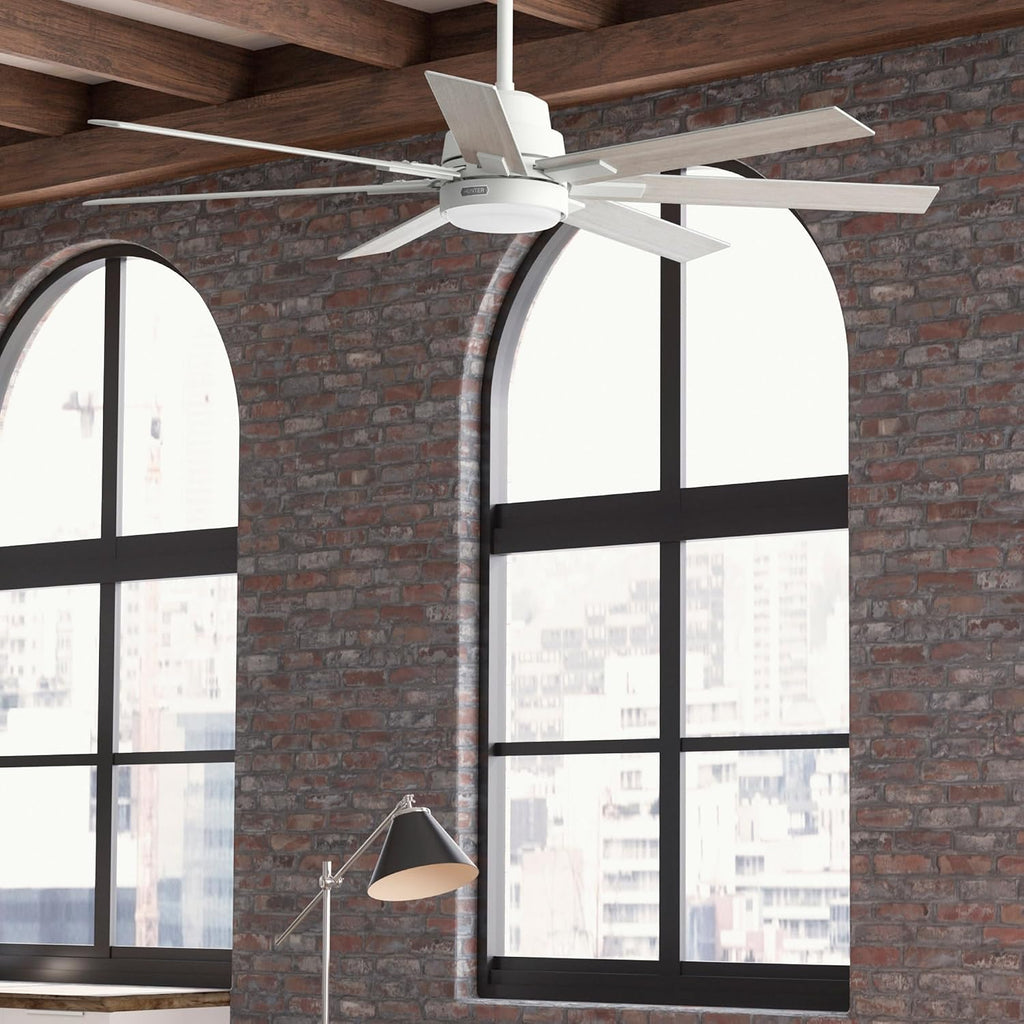 Hunter Fan 60 inch Indoor Ceiling Fan with Light and Remote, White Ceiling Fan for Bedroom, Living Room, Office, Kitchen, 6 Blades (Renewed)