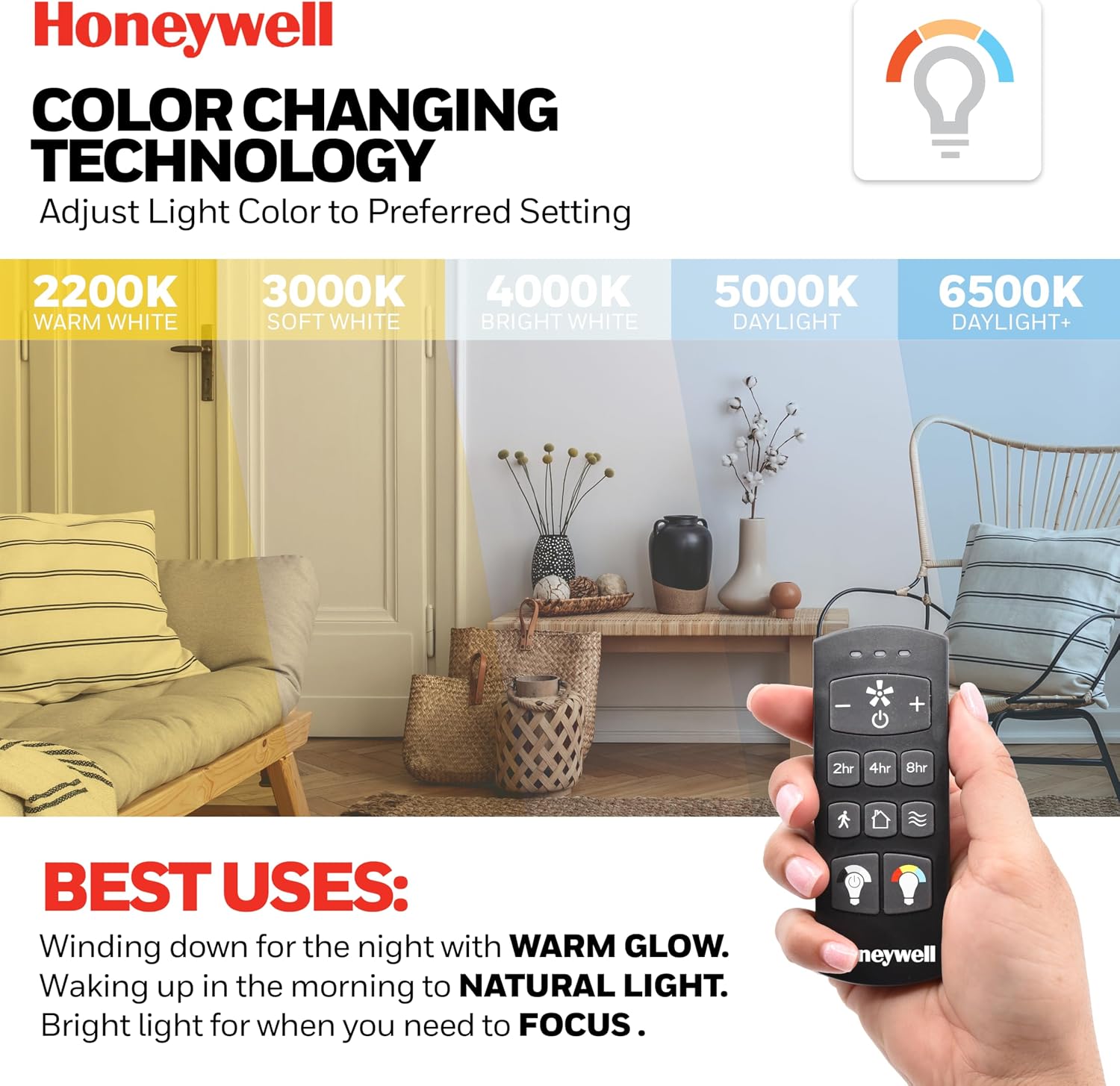 Honeywell Ceiling Fans Lynton, 52 Inch Indoor Outdoor Ceiling Fan with Color Changing LED Light, Remote Control, Matte Black High Performance Blades, Reversible Airflow - 51854-01 (Black)