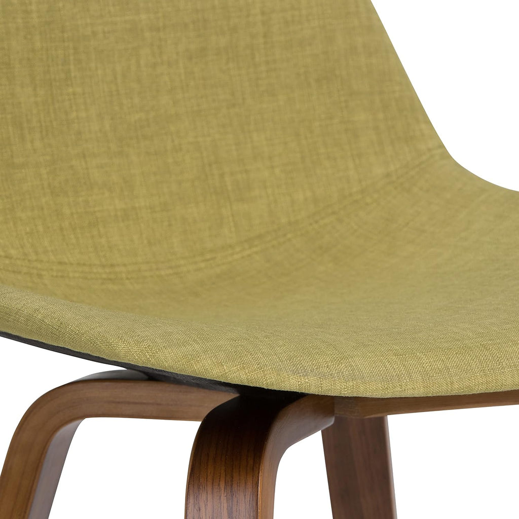 SIMPLIHOME Randolph Counter Stools (Set of 2) - 28 Inch Seat Height Upholstered Bentwood Bar Stools in Acid Green Linen Look Fabric, Mid Century Modern Seating with Curved Backrest and Footrest