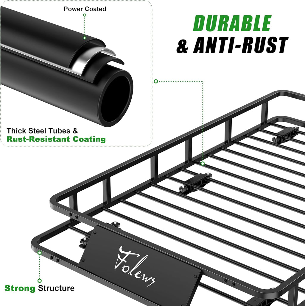Folews 64 x 39 x 6 Inch Roof Basket, Heavy Duty 300LB Roof Rack Cargo Carrier Universal Rooftop Cargo Basket Steel Luggage Holder for Car, SUV, Truck & Pickup