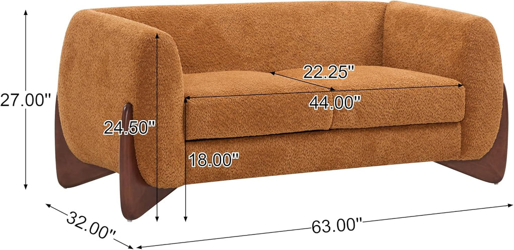Christopher Knight Home Alma 63' Boucle Loveseat with Wood Legs, 2 Seater Sofa Couches for Living Room, Upholstered Couch Chair, Soft Seating Lounge Sofa Chair, Cozy Loveseat with Armrest, Caramel