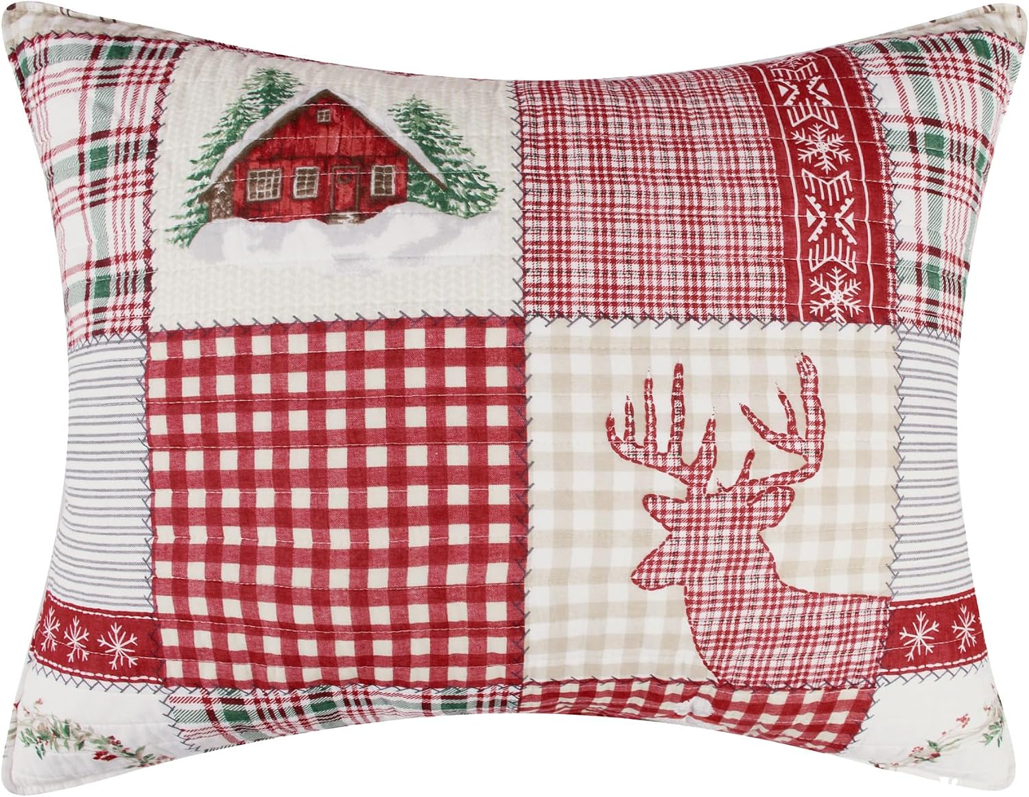 Levtex Home - Home for Christmas Bedspread Set - Twin Bedspread and One Standard Sham - Patchwork - Green Red Taupe Cream - Bedspread (80x106in.) and Sham (20x26in.) - Cotton/Polyester