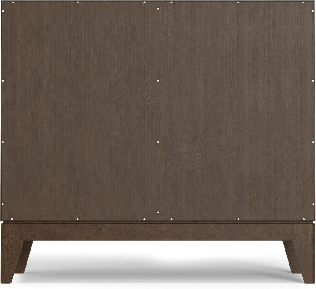 SIMPLIHOME Harper Storage Cabinet - 40 inch Wide Solid Wood Medium Storage Cabinet in Walnut Brown, Mid-Century Modern Cupboard for Entryway or Dining Room with Drawers, Tapered Legs, and Shelves