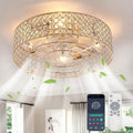 20 Inch Gold Crystal Fandelier Ceiling Fans with Lights, Ceiling Fans with Lights Remote Control, Mid Century French Caged Fandelier with 6 Speeds for Bedroom, Living Room