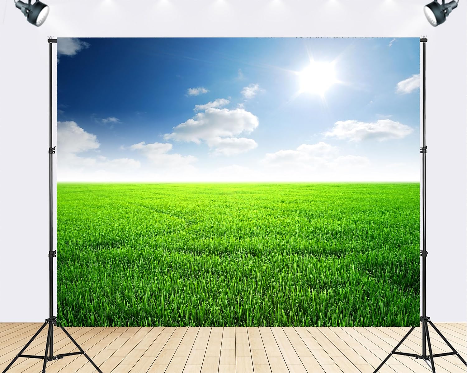 Trykid 20x10ft Sunlit Green Field Backdrop Clear Blue Sky Vast Grassland Bright Sunshine Photography Background Nature Shoots Tapestry Party Decoration Photo Studio Prop Fabric