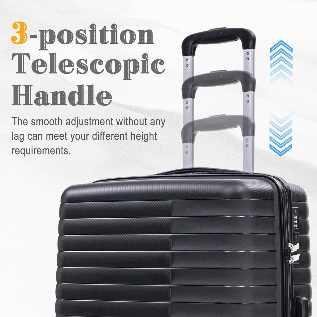 4-Piece PP Hardshell Luggage Set with 14' Cosmetic Case, 20'/24'/28' Spinner Suitcases, Carry On with Iron Telescopic Handle, Combination Lock, 360° Double Silent Wheels, Waterproof Travel Set, Black