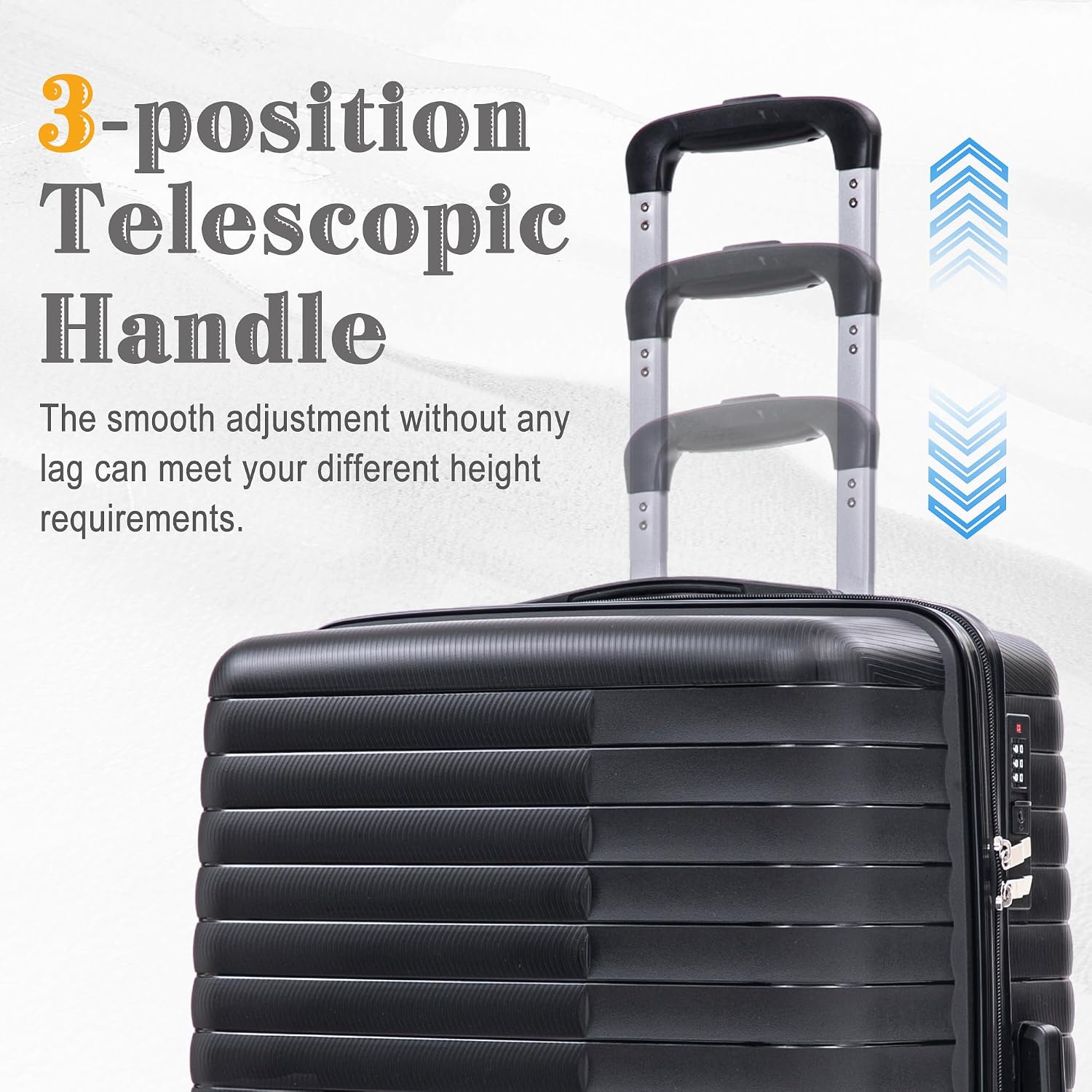 4-Piece PP Hardshell Luggage Set with 14' Cosmetic Case, 20'/24'/28' Spinner Suitcases, Carry On with Iron Telescopic Handle, Combination Lock, 360° Double Silent Wheels, Waterproof Travel Set, Black