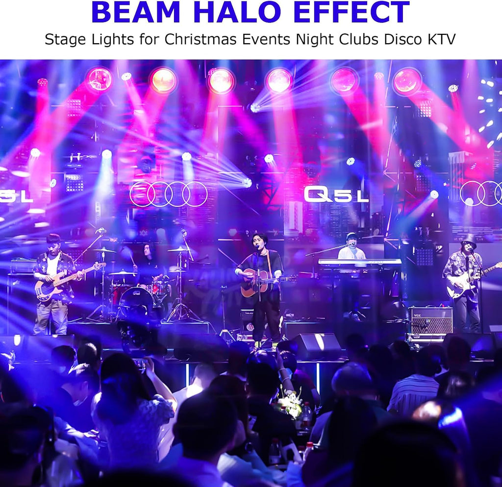 Moving Head DJ Light 100W LED Stage Lights Beam Halo DJ Lights RGBW 4-in-1 Colors Spotlights Strobe DMX512 Sound Activated for Party Wedding Live Show Parties DJ Equipment Lighting
