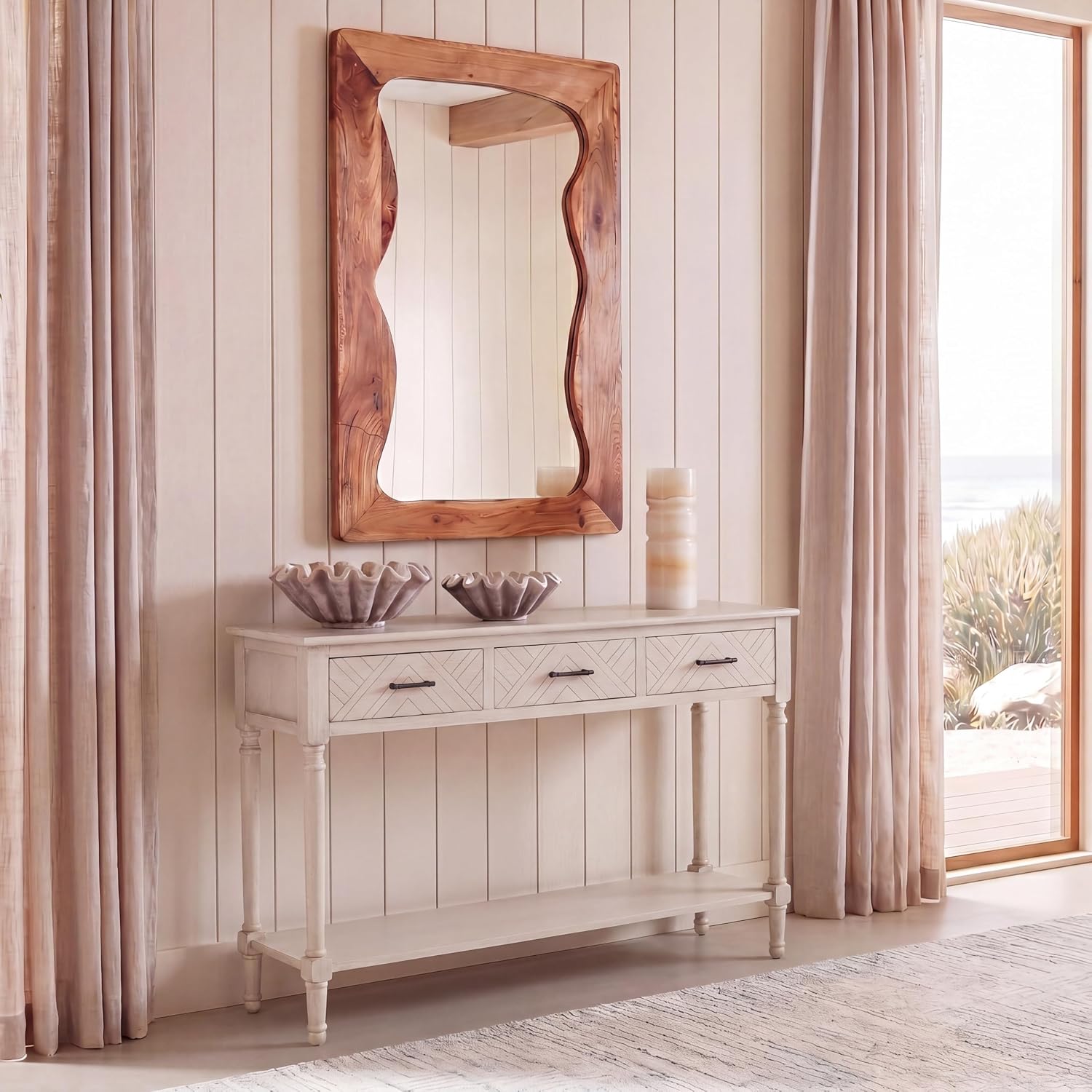 SAFAVIEH Home Collection Peyton Greige 3-Drawer Lower Shelf Console Table CNS5705D