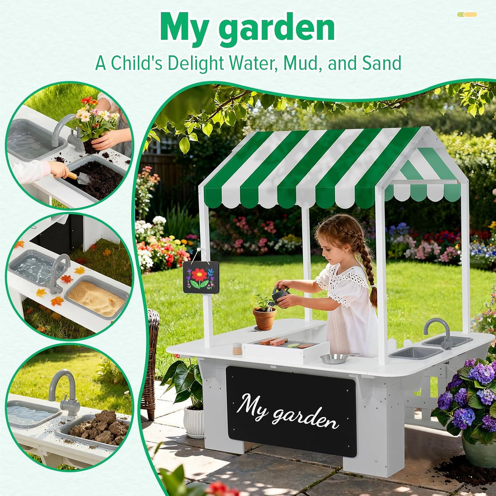 EDUBEBO Kids Outdoor Playhouse, Mud Kitchen, BBQ Toys,Outdoor playsets, Ideal Role Play Toy Gift for Toddlers and Kids Ages 3-8 (White)