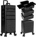 AROUS Rolling Makeup Train Case 4 in 1 Cosmetology Case on Wheels Large Storage Cosmetic Trolley with Key Salon Barber Case Traveling Cart Trunk, Black